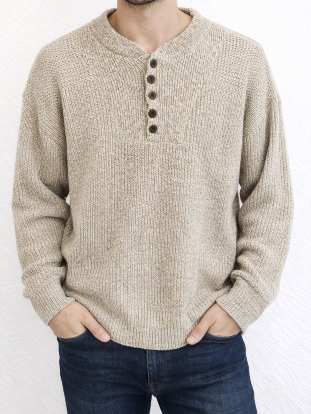 Eddie Bauer Tan Cream Knit Pullover Sweater Large